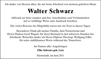 Traueranzeige von Walter Schwarz von Darmstädter Echo, Odenwälder Echo, Rüsselsheimer Echo, Groß-Gerauer-Echo, Ried Echo
