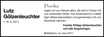 Traueranzeige von Lutz Gölzenleuchter von Rüsselsheimer Echo, Groß-Gerauer-Echo, Ried Echo
