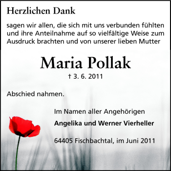 Traueranzeige von Maria Pollak von Echo-Zeitungen (Gesamtausgabe)