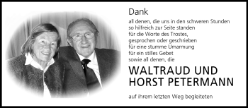 Traueranzeige von Waltraud und Horst Petersmann von Darmstädter Echo, Odenwälder Echo, Rüsselsheimer Echo, Groß-Gerauer-Echo, Ried Echo