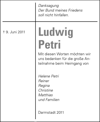 Traueranzeige von Ludwig Petri von Echo-Zeitungen (Gesamtausgabe)