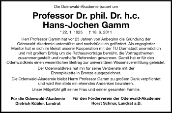 Traueranzeige von Prof. Dr. Hans-Jochen Gamm von Echo-Zeitungen (Gesamtausgabe)