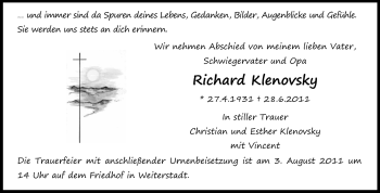 Traueranzeige von Richard Klenovsky von Darmstädter Echo, Odenwälder Echo, Rüsselsheimer Echo, Groß-Gerauer-Echo, Ried Echo