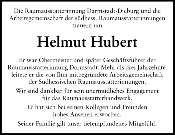 Traueranzeige von Helmut Hubert von Darmstädter Echo, Odenwälder Echo, Rüsselsheimer Echo, Groß-Gerauer-Echo, Ried Echo