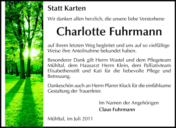 Traueranzeige von Charlotte Fuhrmann von Echo-Zeitungen (Gesamtausgabe)