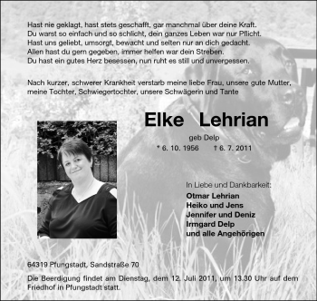 Traueranzeige von Elke Lehrian von Echo-Zeitungen (Gesamtausgabe)