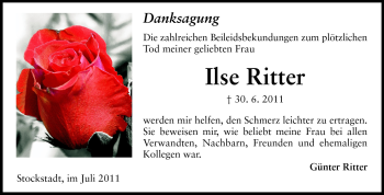 Traueranzeige von Ilse Ritter von Rüsselsheimer Echo, Groß-Gerauer-Echo, Ried Echo