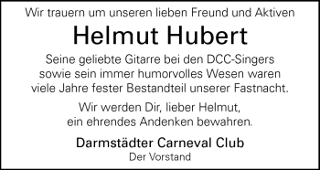 Traueranzeige von Helmut Hubert von Echo-Zeitungen (Gesamtausgabe)