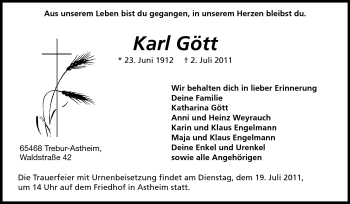 Traueranzeige von Karl Gött von Rüsselsheimer Echo, Groß-Gerauer-Echo, Ried Echo