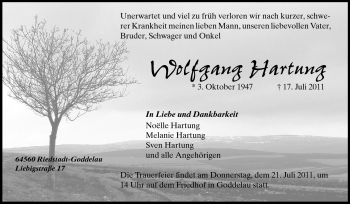 Traueranzeige von Wolfgang Hartung von Rüsselsheimer Echo, Groß-Gerauer-Echo, Ried Echo