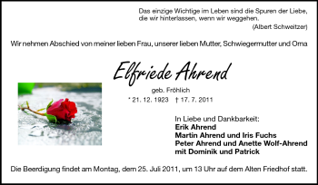 Traueranzeige von Elfriede Ahrend von Echo-Zeitungen (Gesamtausgabe)