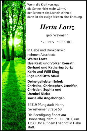 Traueranzeige von Herta Lortz von Echo-Zeitungen (Gesamtausgabe)