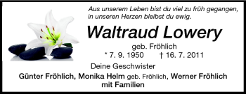 Traueranzeige von Waltraud Lowery von Darmstädter Echo, Odenwälder Echo, Rüsselsheimer Echo, Groß-Gerauer-Echo, Ried Echo