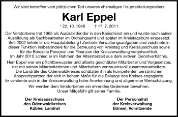Traueranzeige von Karl Eppel von Odenwälder Echo