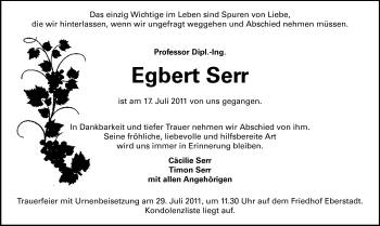 Traueranzeige von Egbert Serr von Echo-Zeitungen (Gesamtausgabe)