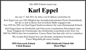 Traueranzeige von Karl Eppel von Odenwälder Echo