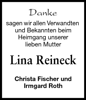 Traueranzeige von Lina Reineck von Starkenburger Echo