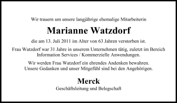 Traueranzeige von Marianne Watzdorf von Echo-Zeitungen (Gesamtausgabe)