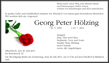 Traueranzeige von Georg Peter Hölzing von Starkenburger Echo, Bergsträßer Anzeiger