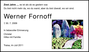 Traueranzeige von Werner Fornoff von Darmstädter Echo, Odenwälder Echo, Rüsselsheimer Echo, Groß-Gerauer-Echo, Ried Echo