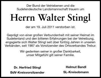 Traueranzeige von Stingl Walter von Rüsselsheimer Echo, Groß-Gerauer-Echo, Ried Echo