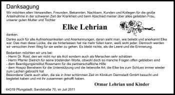 Traueranzeige von Elke Lehrian von Echo-Zeitungen (Gesamtausgabe)