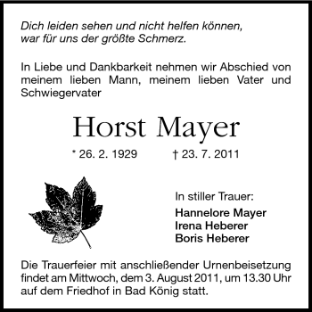 Traueranzeige von Horst Mayer von Echo-Zeitungen (Gesamtausgabe)