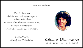 Traueranzeige von Gisela Biermann von Echo-Zeitungen (Gesamtausgabe)
