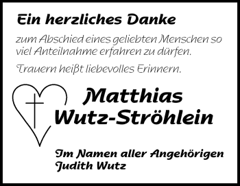 Traueranzeige von Matthias Wutz-Ströhlein von Odenwälder Echo