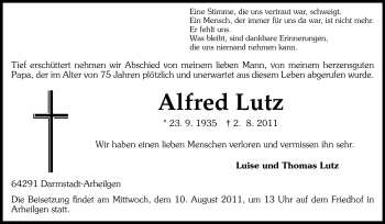 Traueranzeige von Alfred Lutz von Echo-Zeitungen (Gesamtausgabe)
