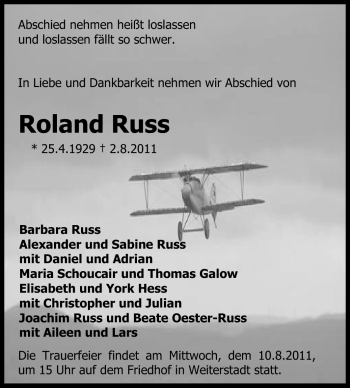 Traueranzeige von Roland Russ von Echo-Zeitungen (Gesamtausgabe)
