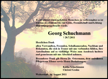 Traueranzeige von Georg Schuchmann von Echo-Zeitungen (Gesamtausgabe)
