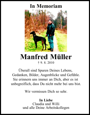 Traueranzeige von Manfred Müller von Echo-Zeitungen (Gesamtausgabe)