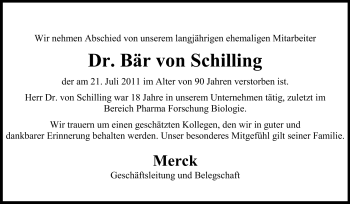 Traueranzeige von Dr. Bär von Schilling von Echo-Zeitungen (Gesamtausgabe)