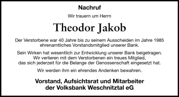 Traueranzeige von Theodor Jakob von Starkenburger Echo