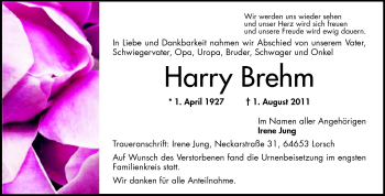 Traueranzeige von Harry Brehm von Starkenburger Echo