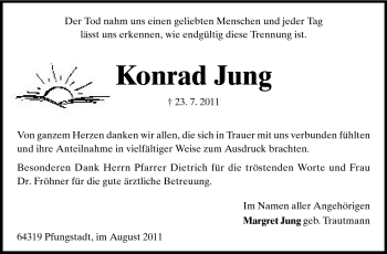 Traueranzeige von Konrad Jung von Echo-Zeitungen (Gesamtausgabe)