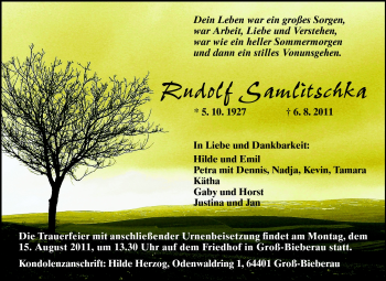 Traueranzeige von Rudolf Samlitschka von Echo-Zeitungen (Gesamtausgabe)