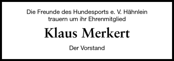 Traueranzeige von Klaus Merkert von Echo-Zeitungen (Gesamtausgabe)