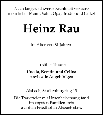 Traueranzeige von Heinz Rau von Echo-Zeitungen (Gesamtausgabe)