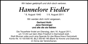 Traueranzeige von Hannelore Fiedler von Echo-Zeitungen (Gesamtausgabe)
