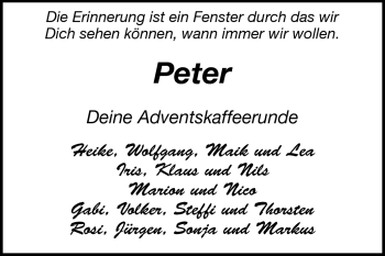 Traueranzeige von Peter  von Darmstädter Echo, Odenwälder Echo, Rüsselsheimer Echo, Groß-Gerauer-Echo, Ried Echo