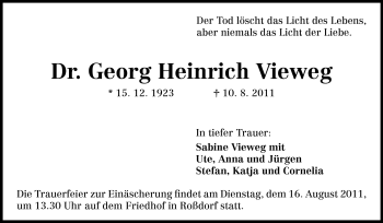 Traueranzeige von Georg Heinrich Vieweg von Echo-Zeitungen (Gesamtausgabe)