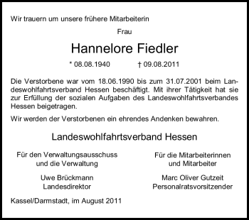 Traueranzeige von Hannelore Fiedler von Echo-Zeitungen (Gesamtausgabe)