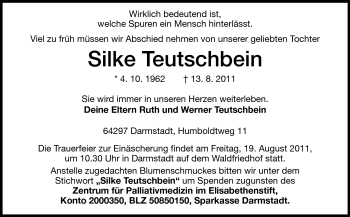 Traueranzeige von Silke Teutschbein von Echo-Zeitungen (Gesamtausgabe)