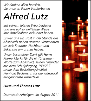 Traueranzeige von Alfred Lutz von Echo-Zeitungen (Gesamtausgabe)