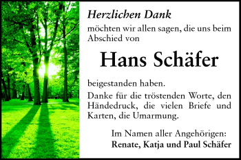 Traueranzeige von Hans Schäfer von Echo-Zeitungen (Gesamtausgabe)