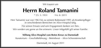 Traueranzeige von Roland Tamanini von Echo-Zeitungen (Gesamtausgabe)
