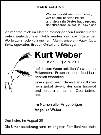 Traueranzeige von Kurt Weber von Rüsselsheimer Echo, Groß-Gerauer-Echo, Ried Echo