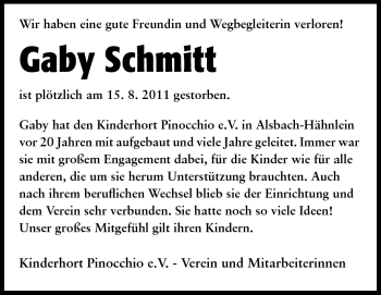 Traueranzeige von Gaby Schmitt von Echo-Zeitungen (Gesamtausgabe)